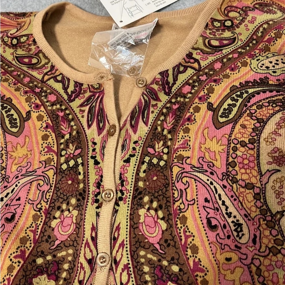 QVC Paisley Cardigan Sweater Womens 2X Button Preppy Academia Grandma Fall - Picture 8 of 8